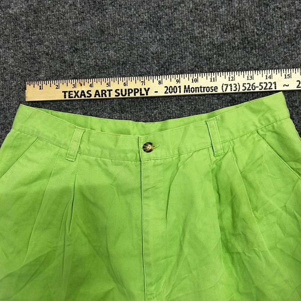 Club Classics Shorts Womens Size 14 Lime Green Pleated Cotton Casual High Waist